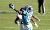 Oct 18, 2020; Charlotte, North Carolina, USA; Carolina Panthers wide receiver D.J. Moore (12) tries to catch the ball as Chicago Bears cornerback Buster Skrine (24) defends in the fourth quarter at Bank of America Stadium.