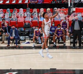 LUBBOCK, TEXAS - NOVEMBER 25: Guard Terrence Shannon #1 of the Texas Tech Red Raiders dunks the ball during the first half of the college basketball game against the Northwestern State Demons at United Supermarkets Arena on November 25, 2020 in Lubbock, Texas.