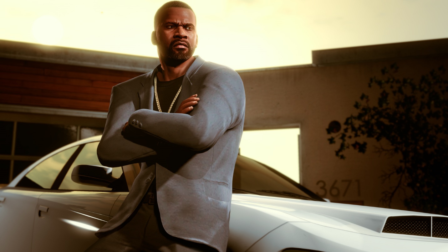 Franklin stands against a car in GTA Online