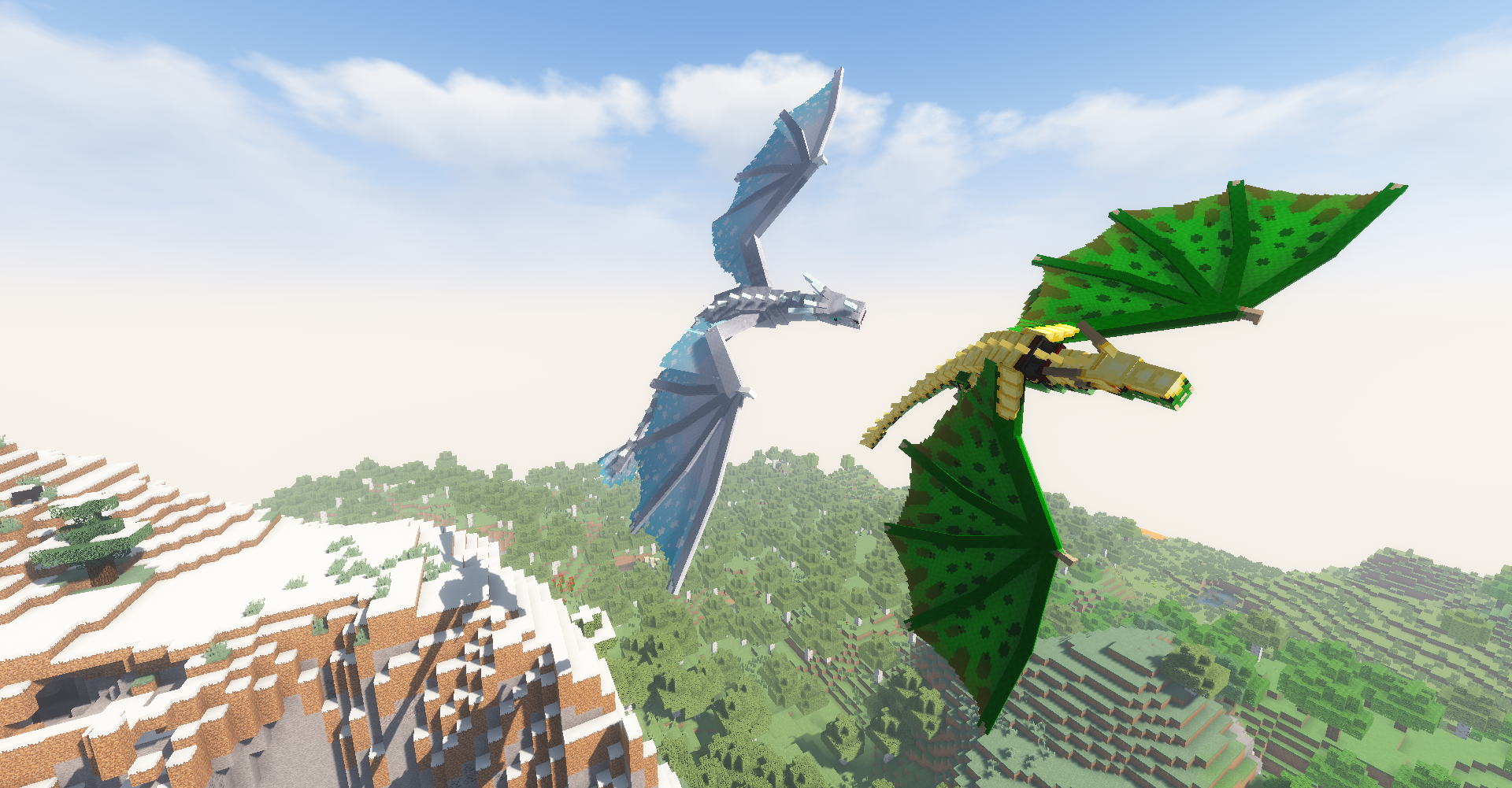Two dragons modded into Minecraft 