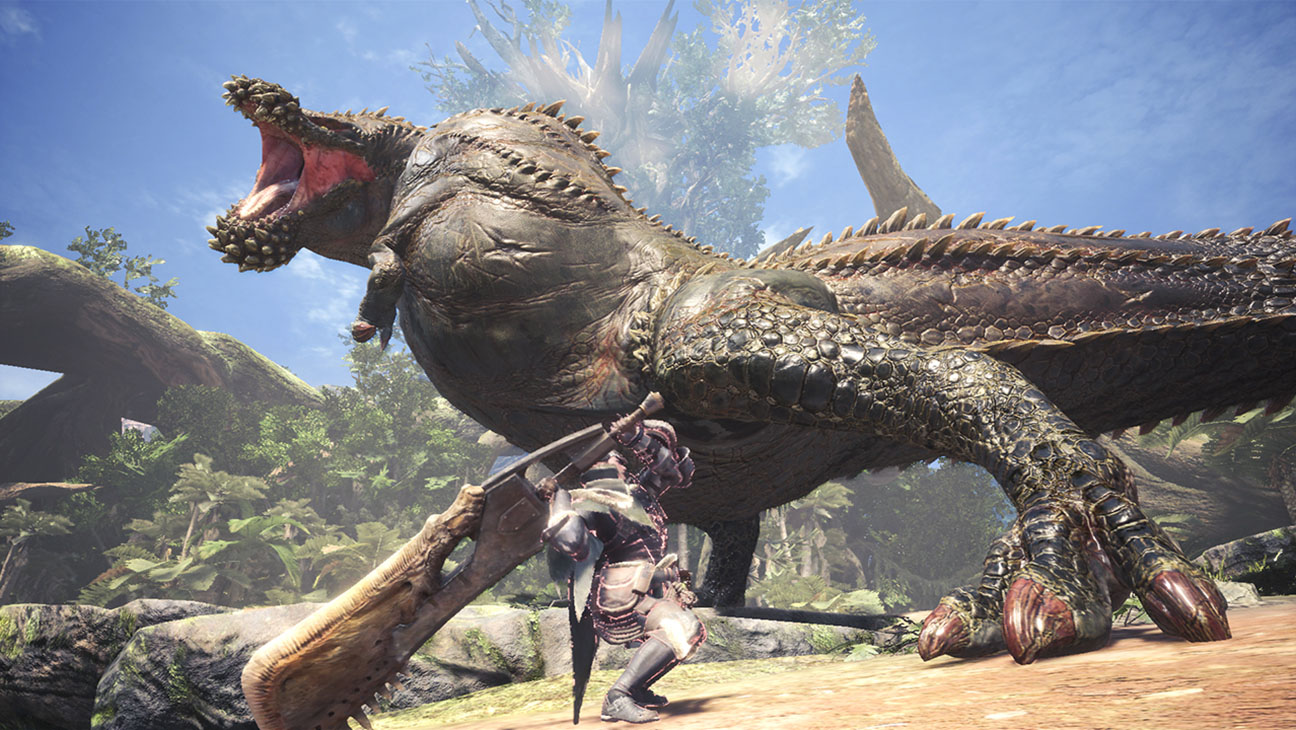 fighting a beast in Monster Hunter World