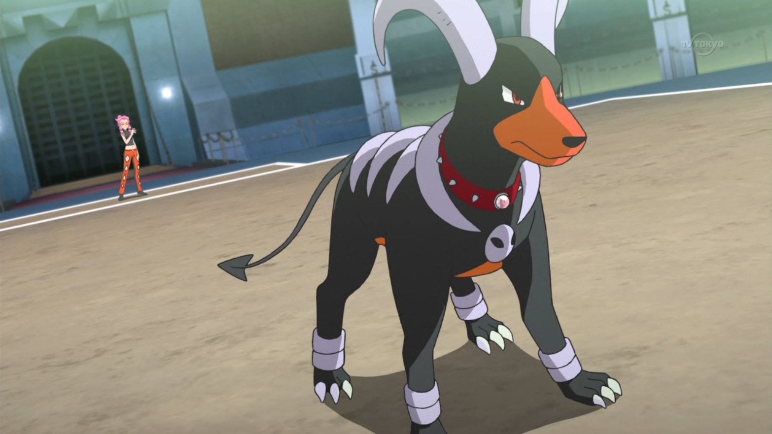 Houndoom starting a battle in the Pokémon anime