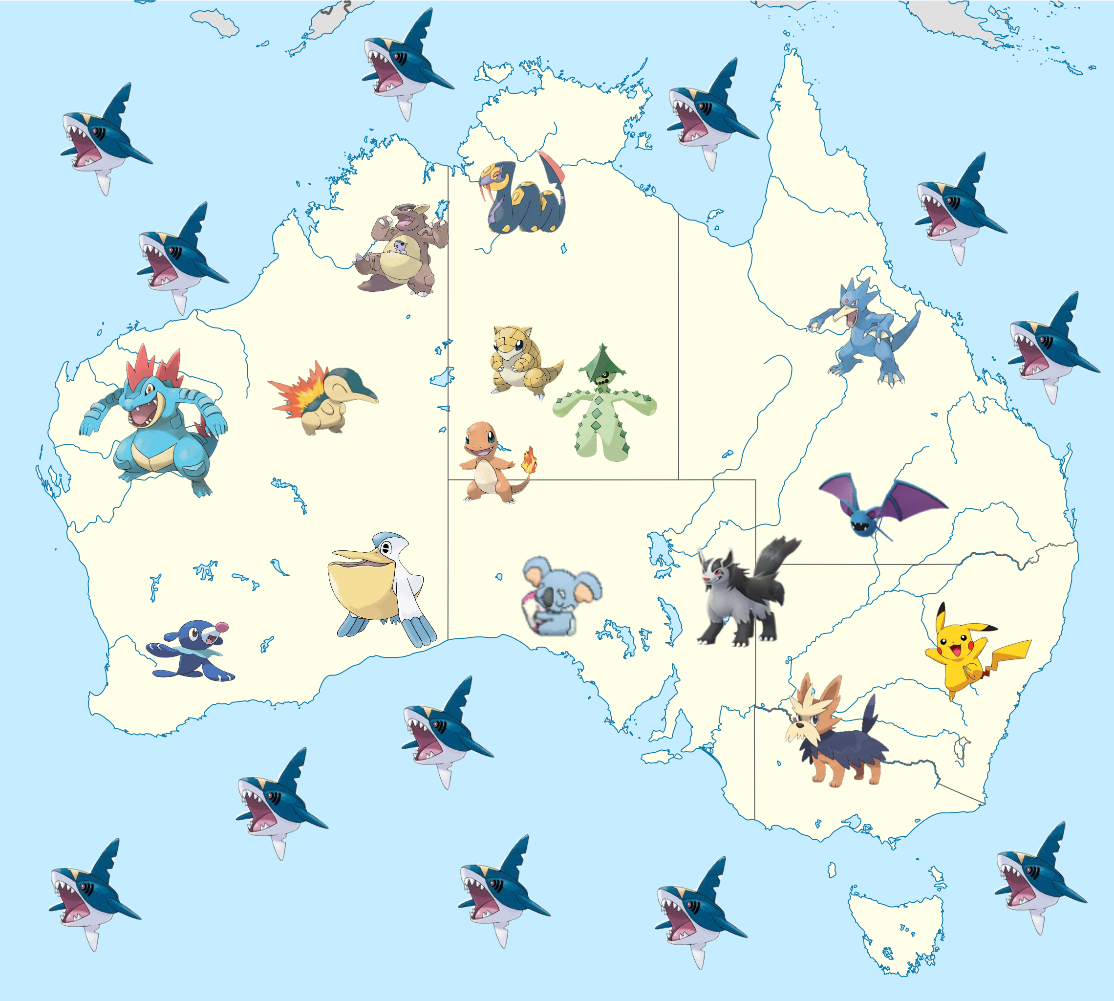 A map of where certain Pokémon could theoretically be found in Australia