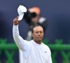 Tiger Woods gestures to the crowd on the 18th green at the end of his second round on day 2 of The 150th British Open Golf Championship on The Old Course at St Andrews in Scotland on July 15, 2022