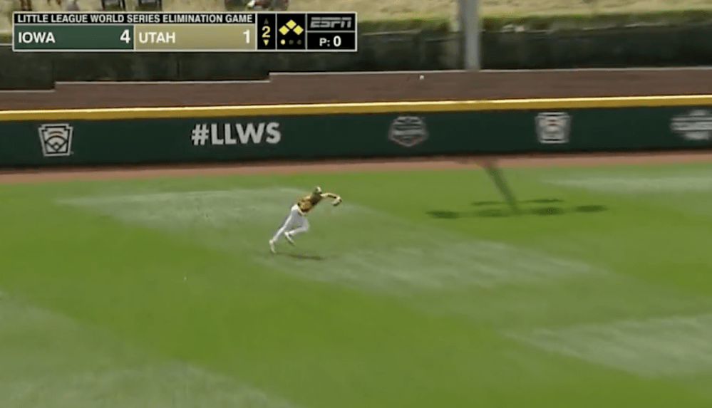 Iowa's Greyson Ballinger throws a perfect ball from the outfield
