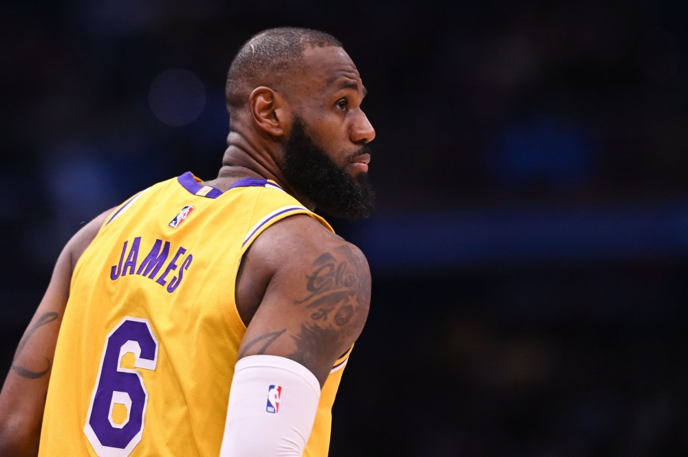 Mar 19, 2022; Washington, District of Columbia, USA; Los Angeles Lakers forward LeBron James (6) stands on the court during the game against the Washington Wizards at Capital One Arena.