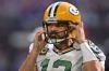 Sep 11, 2022; Minneapolis, Minnesota, USA; Green Bay Packers quarterback Aaron Rodgers (12) reacts after throwing an interception against the Minnesota Vikings during the second quarter at U.S. Bank Stadium.