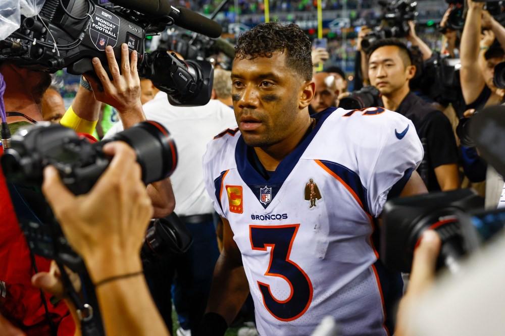 Sep 12, 2022; Seattle, Washington, USA; Denver Broncos quarterback Russell Wilson (3) walks off the field following a 17-16 loss against the Seattle Seahawks at Lumen Field.