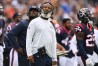 Sep 25, 2022; Chicago, Illinois, USA; Houston Texans head coach Lovie Smith looks up a the scoreboard during a break in the action in the fourth quarter against the Chicago Bears at Soldier Field. 