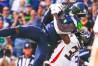 Sep 25, 2022; Seattle, Washington, USA; Seattle Seahawks wide receiver DK Metcalf (14) catches a touchdown pass against the Atlanta Falcons during the second quarter at Lumen Field. 
