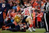 Sep 25, 2022; Denver, Colorado, USA; San Francisco 49ers quarterback Jimmy Garoppolo (10) is sacked by Denver Broncos linebacker Bradley Chubb (55) in the fourth quarter at Empower Field at Mile High. 