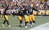 Kenny Pickett (8) of the Pittsburgh Steelers celebrates his touchdown with his teammates during the second half against the New York Jets at Acrisure Stadium in Pittsburgh, PA on October 2, 2022.