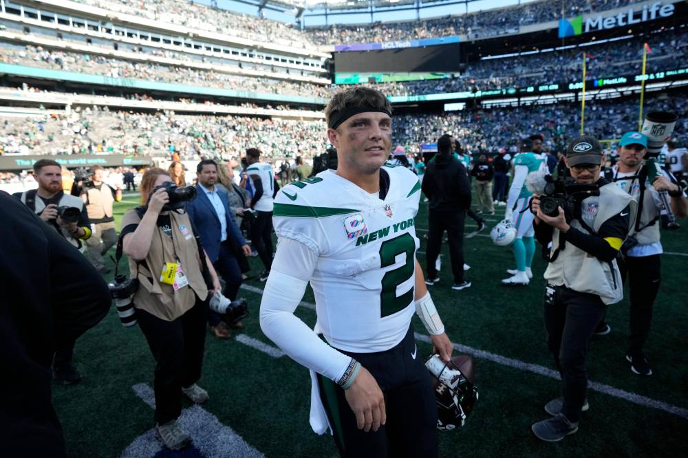 Jets quarterback Zach Wilson (2) is shown in East Rutherford after beating the Dolphins, 40-17. Sunday, October 9, 2022