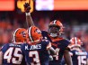 Syracuse Orange defensive lineman Jatius Geer holds up index finger during game