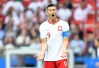 Jun 19, 2018; Moscow, Russia; Poland forward Robert Lewandowski (9) reacts against Senegal in Group H play during the FIFA World Cup 2018 at Spartak Stadium.