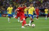 July 6, 2018; Kazan, Russia; Belgium player Kevin De Bruyne scores a goal against Brazil in the quarterfinals during the FIFA World Cup 2018 at Kazan Stadium. 