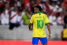 Sep 10, 2019; Los Angeles, CA, USA; Brazil forward Neymar (10) looks back and smiles after the South American Showdown soccer match against Peru at Los Angeles Coliseum. 