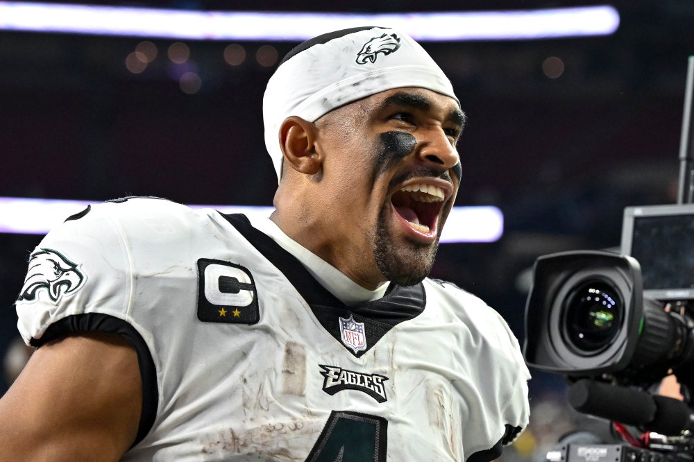 Nov 3, 2022; Houston, Texas, USA; Philadelphia Eagles quarterback Jalen Hurts (1) walk off the field at the end of the game against the Houston Texans at NRG Stadium.