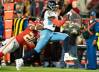 Tennessee Titans running back Derrick Henry (22) races past Kansas City Chiefs safety Justin Reid (20) during the second quarter at GEHA Field at Arrowhead Stadium Sunday, Nov. 6, 2022, in Kansas City, Mo.