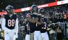 Nov 13, 2022; Chicago, Illinois, USA; Chicago Bears quarterback Justin Fields (1) celebrates with Chicago Bears tight end Trevon Wesco (88) and Chicago Bears wide receiver Byron Pringle (13) after he scores a touchdownn against the Detroit Lions during the first half at Soldier Field.