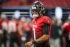 Nov 20, 2022; Atlanta, Georgia, USA; Atlanta Falcons quarterback Marcus Mariota (1) prepares for a game against the Chicago Bears at Mercedes-Benz Stadium. 