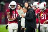 Nov 21, 2022; Mexico City, MEX; Arizona Cardinals head coach Kliff Kingsbury looks on against the San Francisco 49ers in the first half at Estadio Azteca. 