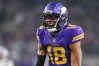 Nov 24, 2022; Minneapolis, Minnesota, USA; Minnesota Vikings wide receiver Justin Jefferson (18) reacts after a catch against the New England Patriots during the fourth quarter at U.S. Bank Stadium.