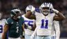 ARLINGTON, TEXAS - SEPTEMBER 27: Micah Parsons #11 of the Dallas Cowboys celebrates a sack of Jalen Hurts #1 of the Philadelphia Eagles at AT&T Stadium on September 27, 2021 in Arlington, Texas.