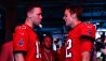 Dec 5, 2022; Tampa, Florida, USA; Tampa Bay Buccaneers quarterback Tom Brady (12) and AL MVP MLB baseball player Aaron Judge (left) talk prior to the game against the New Orleans Saints at Raymond James Stadium.