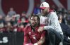 Dec 12, 2022; Glendale, Ariz., USA; Arizona Cardinals quarterback Kyler Murray (1) is carted off after an injury against the New England Patriots during the first quarter at State Farm Stadium.