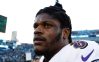 Lamar Jackson looks on with a frustrated look during a 2022 season game.