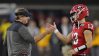 Jan 9, 2023; Inglewood, CA, USA; Georgia Bulldogs quarterback Stetson Bennett (13) is greeted by head coach Kirby Smart as he comes out of the game in the 4th quarter against the TCU Horned Frogs in the CFP national championship game at SoFi Stadium.