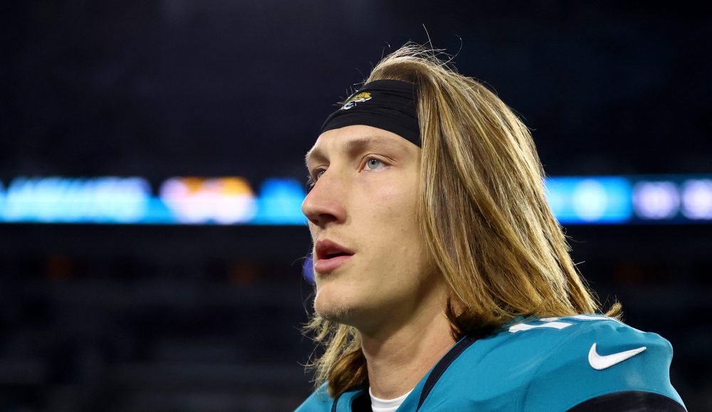 Jan 14, 2023; Jacksonville, Florida, USA; Jacksonville Jaguars quarterback Trevor Lawrence (16) before a wild card game against the Los Angeles Chargers at TIAA Bank Field.