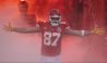 Jan 21, 2023; Kansas City, Missouri, USA; Kansas City Chiefs tight end Travis Kelce (87) is introduced before playing against the Jacksonville Jaguars in the AFC divisional round game at GEHA Field at Arrowhead Stadium.