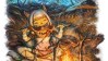 New Octopath Traveler 2 trailer introduces talking lion: A young girl with white hair and pointy cat ears, drawn in vibrant colors, sits in front of a fire. She wears a simple white tunic and is eating a large piece of meat from a skewer