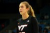 Elizabeth Kitley, wearing a black uniform with white letters, plays against UNC in Chapel Hill's Carmichael Arena for Virginia Tech's women's basketball team on Feb. 23, 2023.