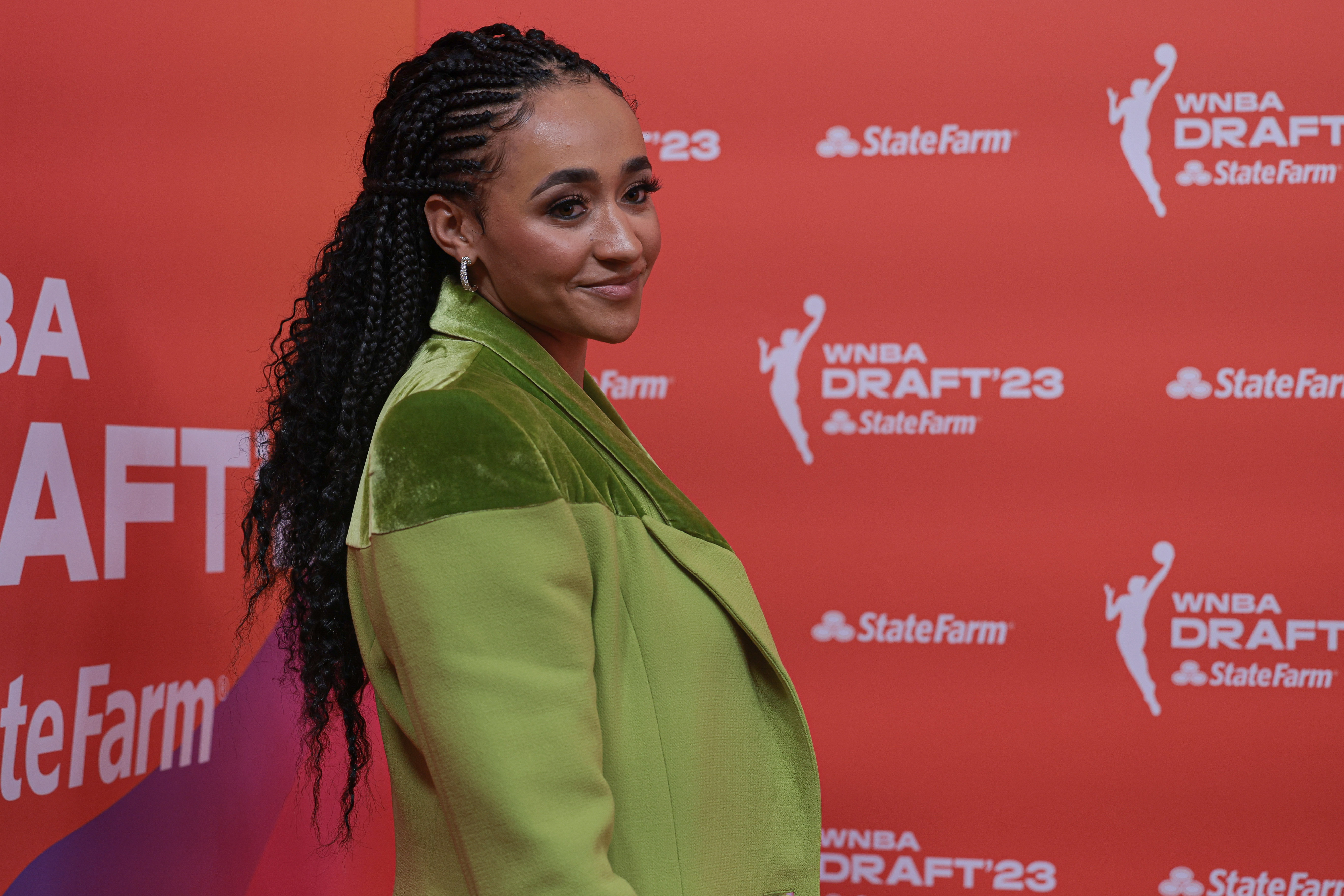 Stanford's Haley Jones, dressed in green at the WNBA Draft.