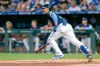 Jun 30, 2023; Kansas City, Missouri, USA; Kansas City Royals first baseman Nick Pratto (32) heads to first base after a hit during the fourth inning against the Los Angeles Dodgers at Kauffman Stadium.
