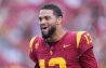 Sep 2, 2023; Los Angeles, California, USA; Southern California Trojans quarterback Caleb Williams (13) reacts against the Nevada Wolf Pack in the second half at United Airlines Field at Los Angeles Memorial Coliseum.