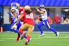Sep 17, 2023; Inglewood, California, USA; Los Angeles Rams quarterback Matthew Stafford (9) moves out to pass against the San Francisco 49ers during the second half at SoFi Stadium.