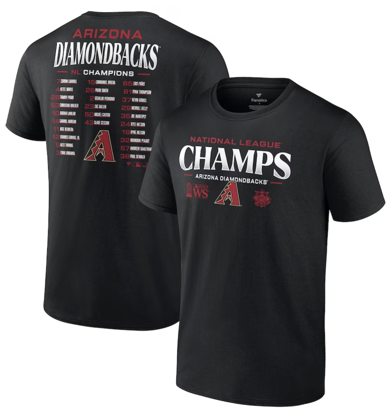 Arizona Diamondbacks 2023 National League Champions Roster T-Shirt