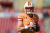 Oct 15, 2023; Tampa, Florida, USA; Tampa Bay Buccaneers quarterback Baker Mayfield (6) warms up before a game against the Detroit Lions at Raymond James Stadium. 
