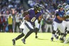 Oct 22, 2023; Baltimore, Maryland, USA; Baltimore Ravens quarterback Lamar Jackson (8) rushes during the first half against the Detroit Lions at M&T Bank Stadium.