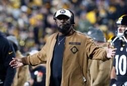 Pittsburgh Steelers head coach Mike Tomlin reacts on the sidelines at Acrisure Stadium