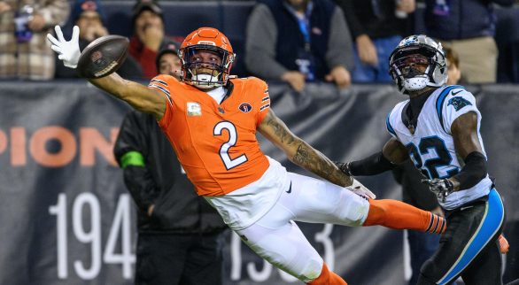 Nov 9, 2023; Chicago, Illinois, USA; Chicago Bears wide receiver D.J. Moore (2) cannot make a diving catch against the Carolina Panthers during the first quarter at Soldier Field.