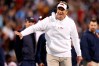 Mississippi Rebels head coach Lane Kiffin reacts during the second half against the Mississippi State Bulldogs at Davis Wade Stadium at Scott Field