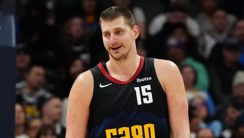 Jan 7, 2024; Denver, Colorado, USA; Denver Nuggets center Nikola Jokic (15) reacts following his technical foul in the second half against the Detroit Pistons at Ball Arena. 