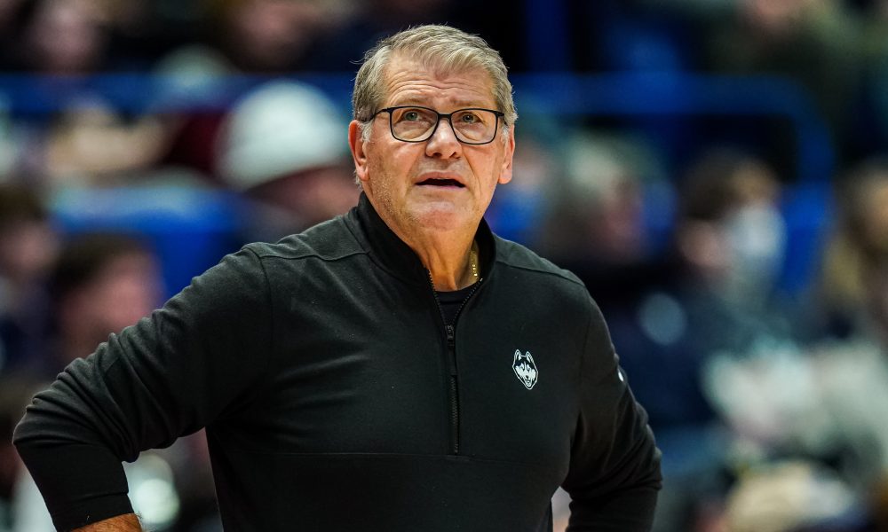 UConn Huskies head coach Geno Auriemma watches from the sideline as they take on the Butler Bulldogs at XL Center.