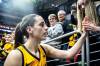 Iowa guard Caitlin Clark greets fans after defeating Cleveland State