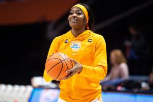 Tennessee forward Rickea Jackson (2) warms up before a basketball game between the Lady Vols and Wofford held at at Thompson-Boling Arena at Food City Center on Tuesday, Dec. 19, 2023